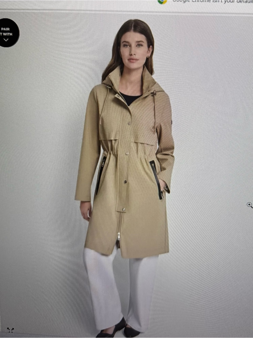 Beige Drawstring Waist Trench Coat with Hood